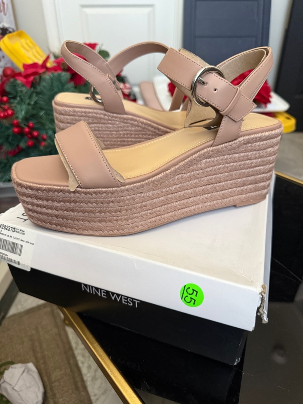 Nine West Nude Pink Espadrille Platform Wedges